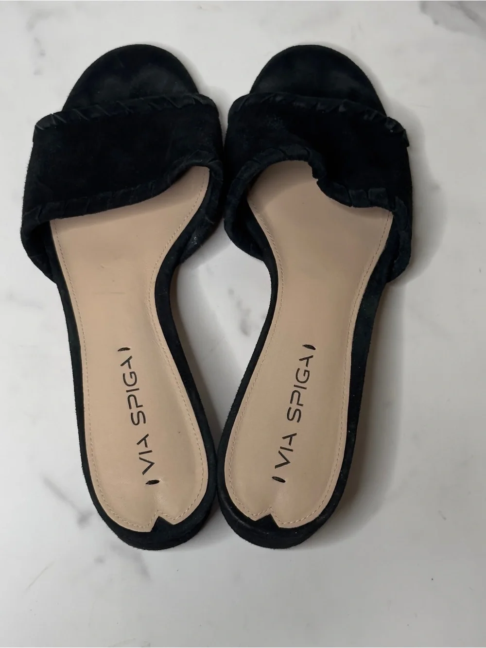 VIA SPIGA Black Suede Slide Sandals - Open Toe Low Heel Size 9